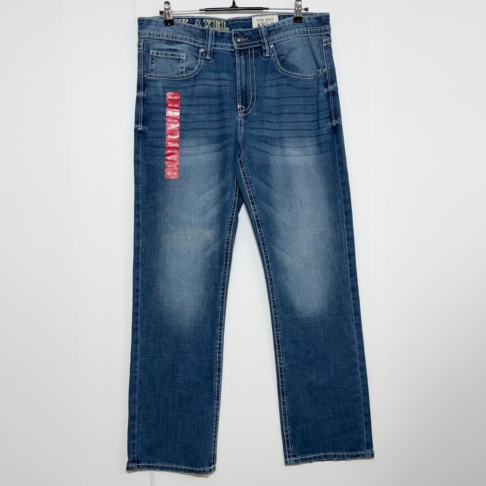 TK Axel Jeans Mens Measures 36X32 Tag 34x32 Blue Clyde Slim Boot Stretch NEW
